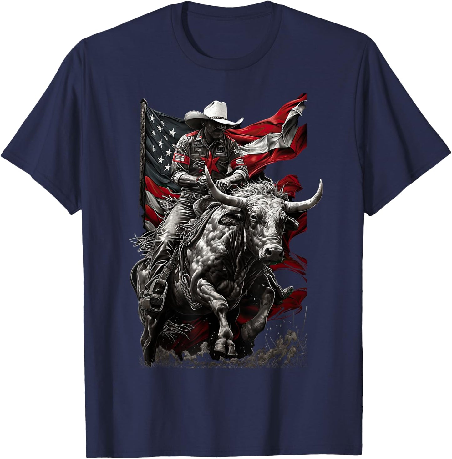 Rodeo Bucking Bull Riding Cowboy western T-Shirt - T-Shirt | Navy