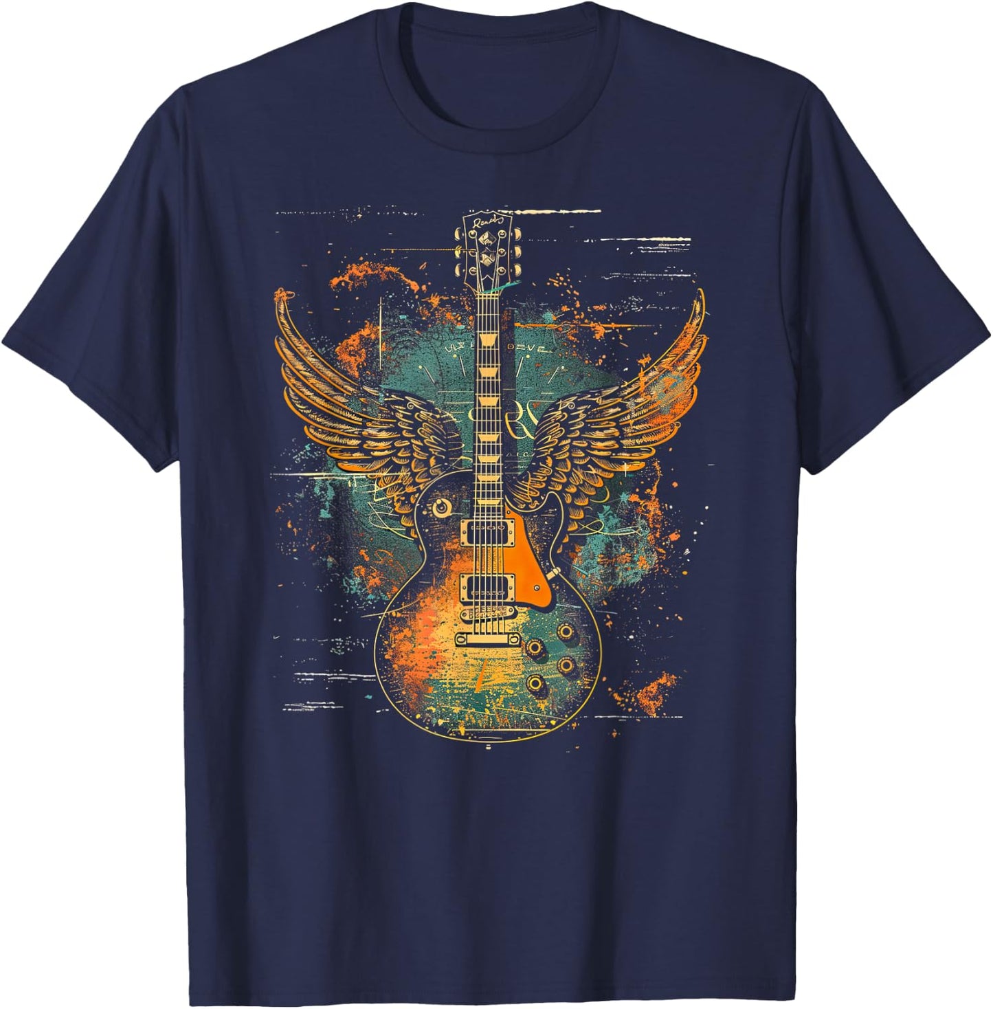 Rock & Roll Guitar with Wings T-Shirt - T-Shirt | Navy