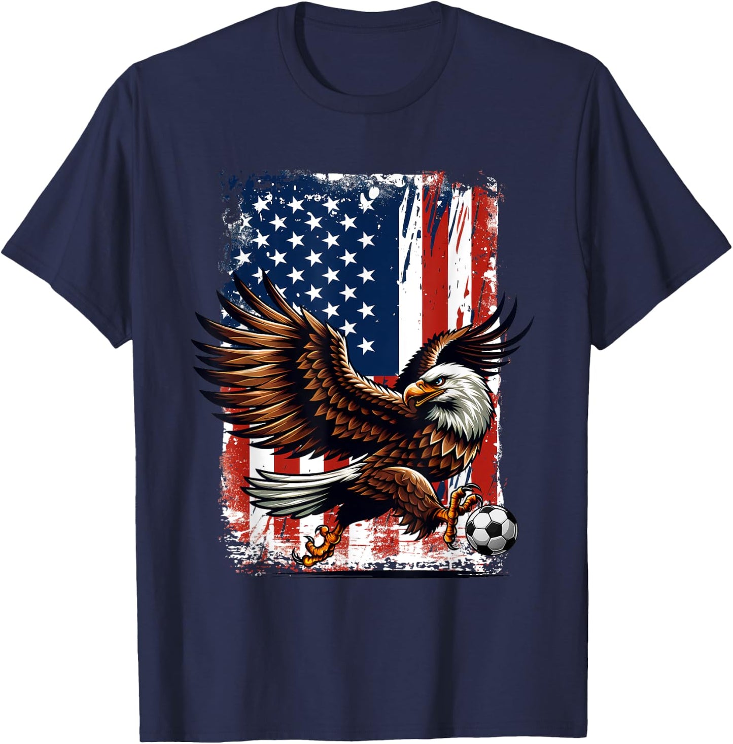 Vintage Bald Eagle Showing Soccer Skills American Flag Kids Men T-Shirt - T-Shirt | Navy