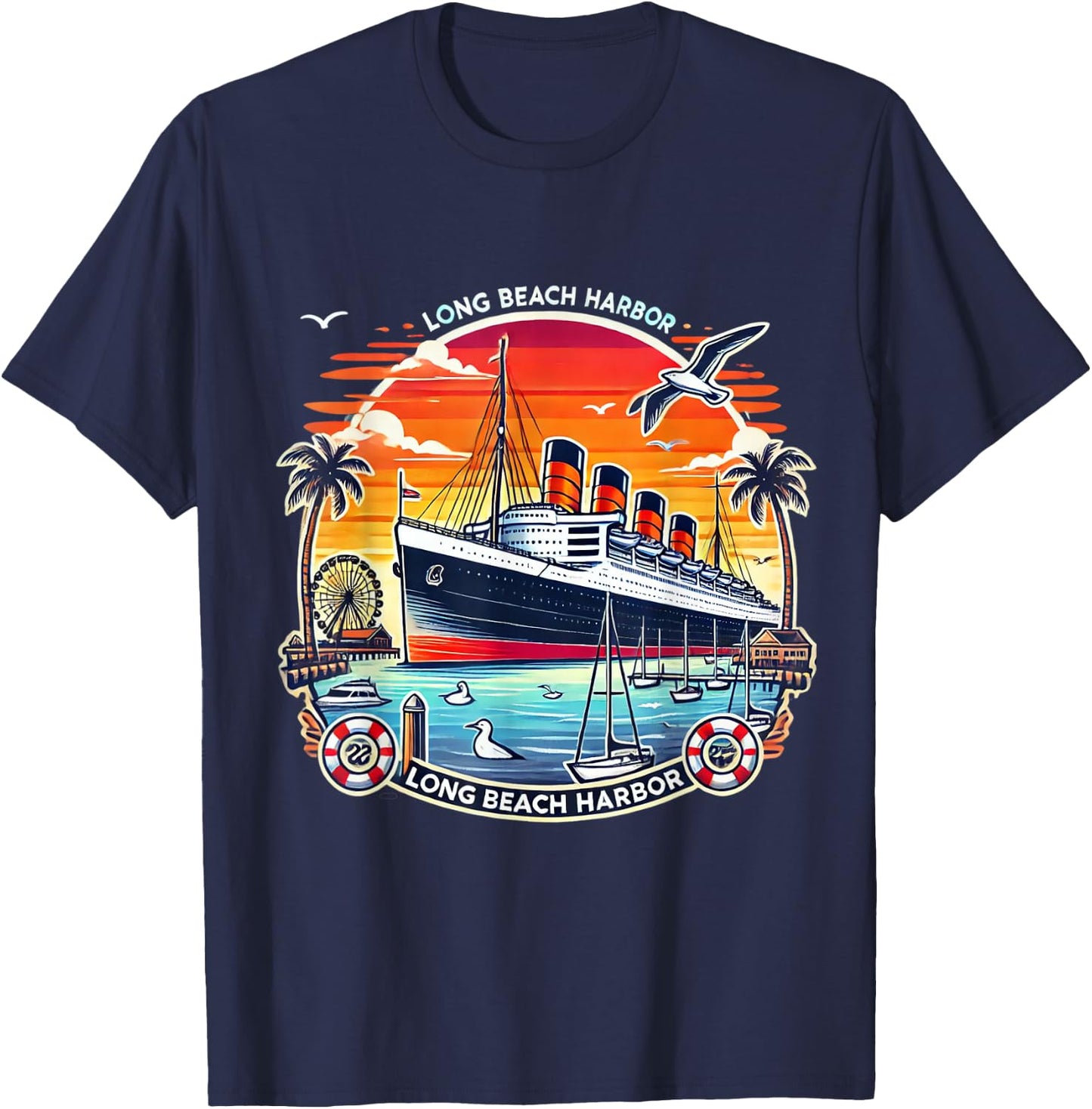 The Queen Mary Long Beach - Historic Ocean Liner T-Shirt - T-Shirt | Navy