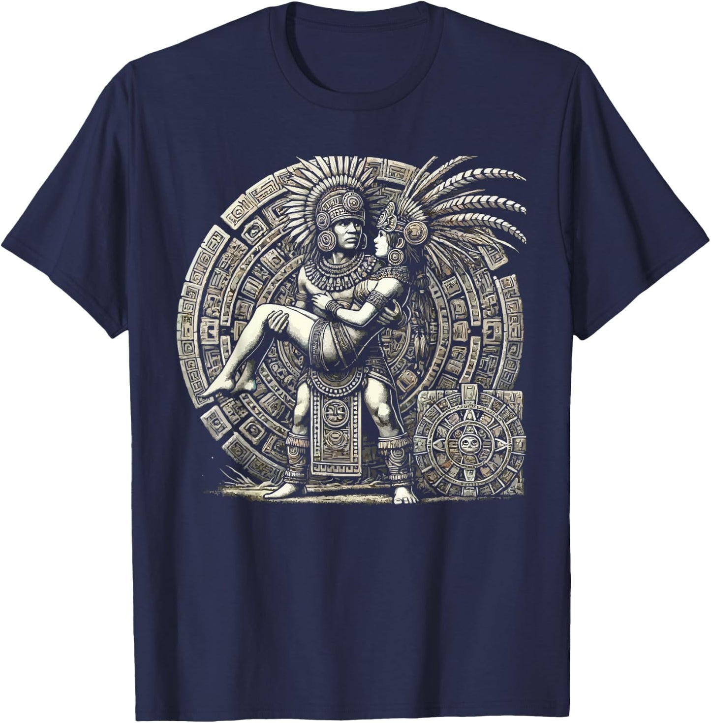 Aztec Warrior Mayan Indigenous Mexican Aztec Jaguar T-Shirt - T-Shirt | Navy