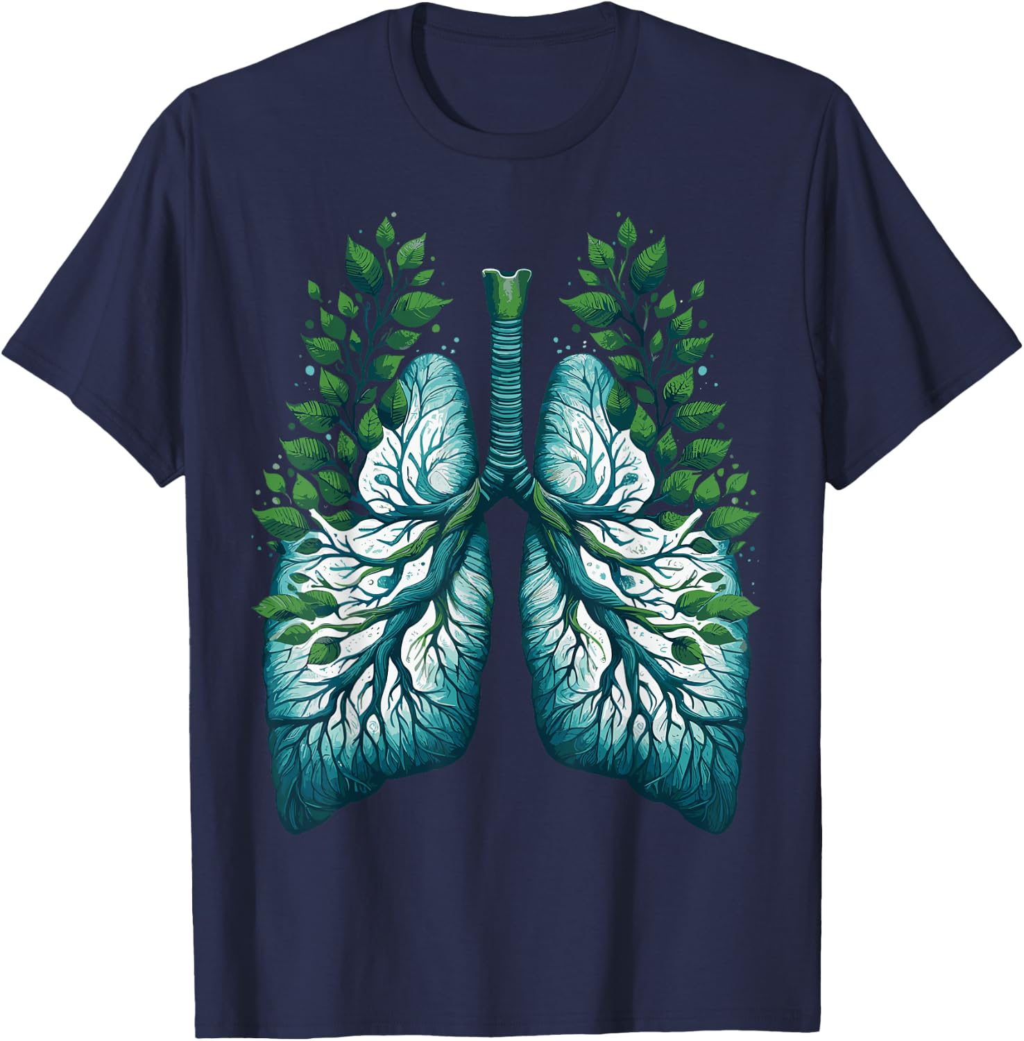 Lungs Tree Nature Art Green Leaves Women T-Shirt - T-Shirt | Navy