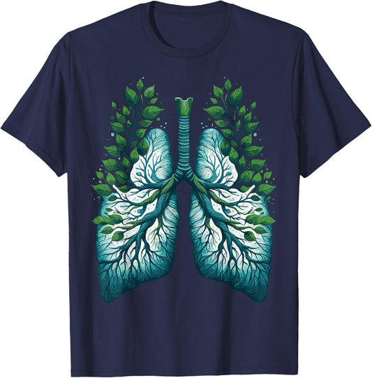 Lungs Tree Nature Art Green Leaves Women T-Shirt - T-Shirt | Navy