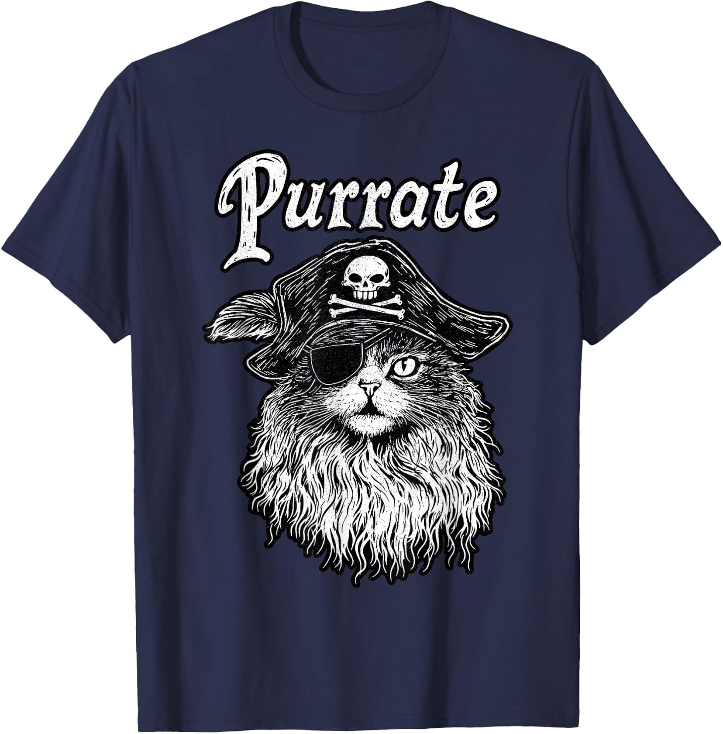 Purrate Pirate Cat – Feline Lover Funny Kitty Pun T-Shirt - T-Shirt | Navy