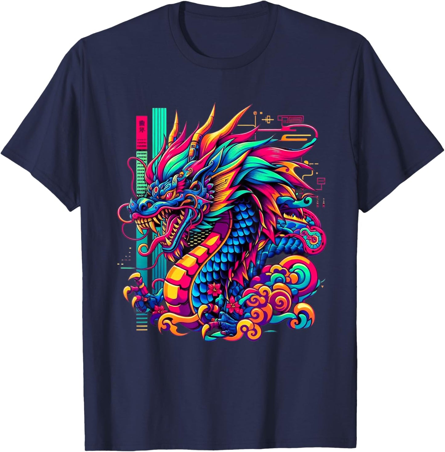 Dragon Cyborg Retro Vaporwave Futuristic Tokyo inspired Art T-Shirt - T-Shirt | Navy