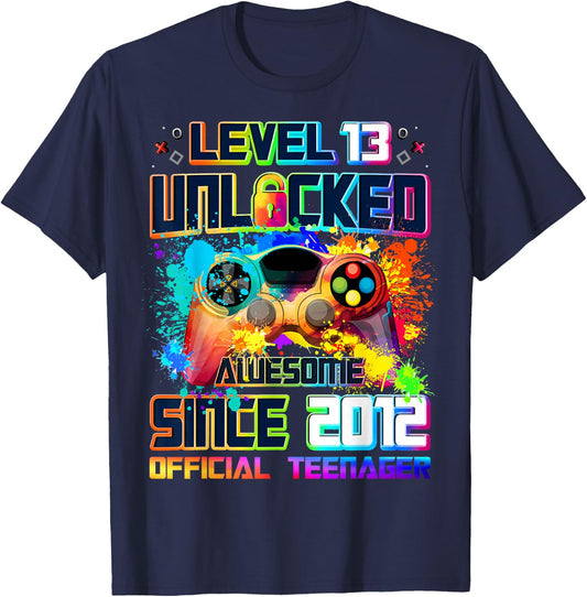 Level 13 Unlocked Awesome Since 2012 13th Birthday Gaming T-Shirt - T-Shirt | Navy