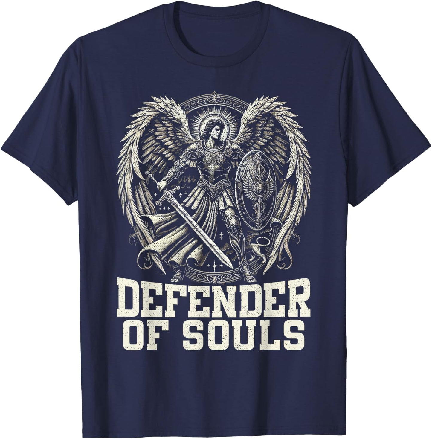Archangel Michael Christianity SteMi Apparel Catholic Christian -Adults Black Short Sleeve T-Shirt - T-Shirt | Navy