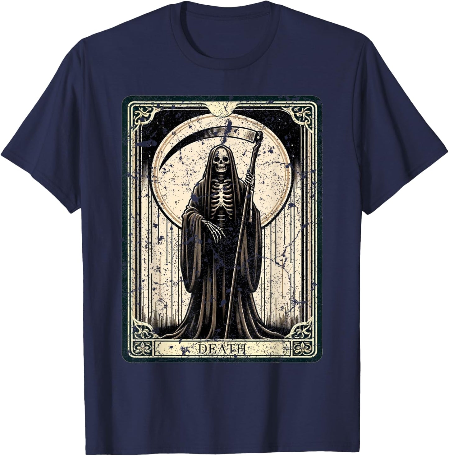 Death Tarot Card Vintage Distressed Graphic T-Shirt - T-Shirt | Navy