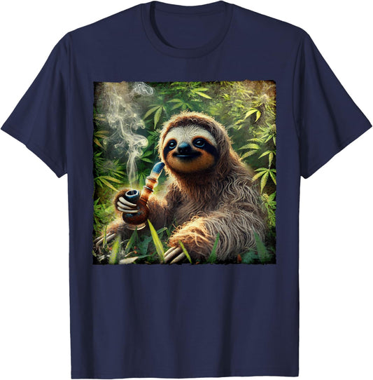 Sloth Smoking Weed Cannabis Lover Stoner Babe 420 Stoned T-Shirt - T-Shirt | Navy