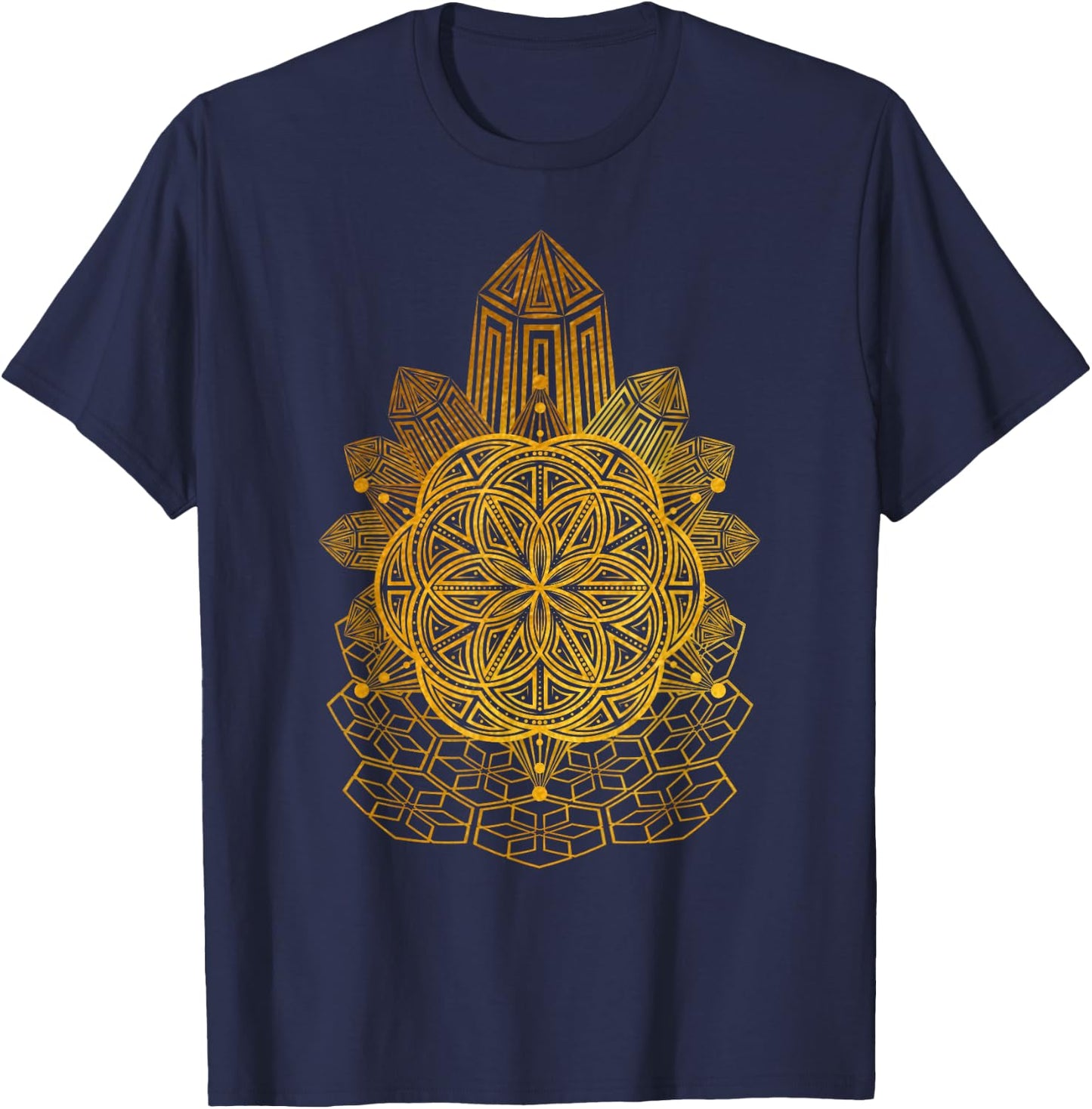 Geometric Tribal Seed Of Life Sacred Geometry Mandala Art T-Shirt - T-Shirt | Navy