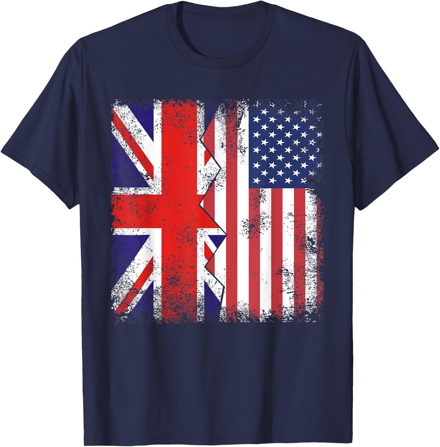 American Roots | Half British Flags | UK USA United States T-Shirt - T-Shirt | Navy