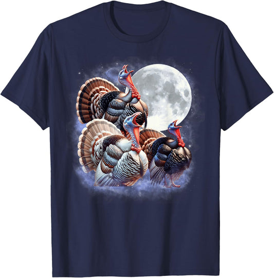 Three Turkeys Moon Funny Turkey Howling Thanksgiving Humor T-Shirt - T-Shirt | Navy