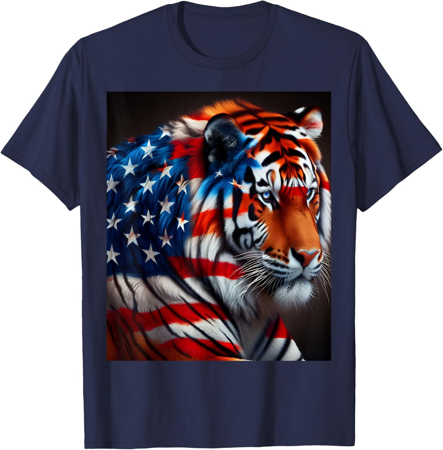 American Flag Tiger Women Men T-Shirt - T-Shirt | Navy