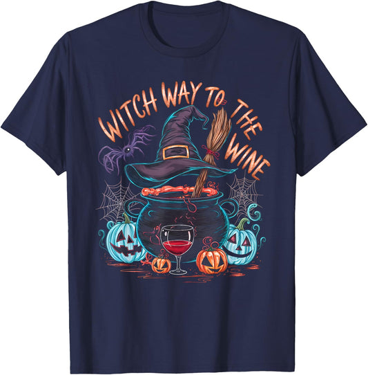 Witch Way To The Wine Funny Halloween Wine Lovers T-Shirt - T-Shirt | Navy