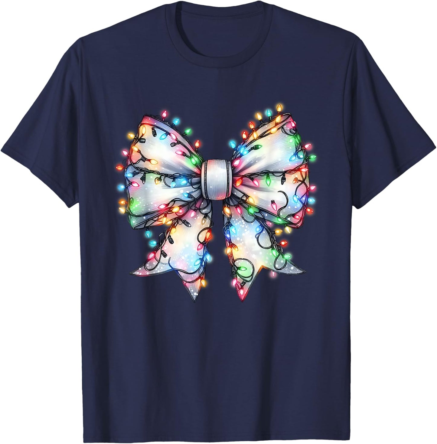 Christmas Light Coquette Bow Christmas Season Girls T-Shirt - T-Shirt | Navy