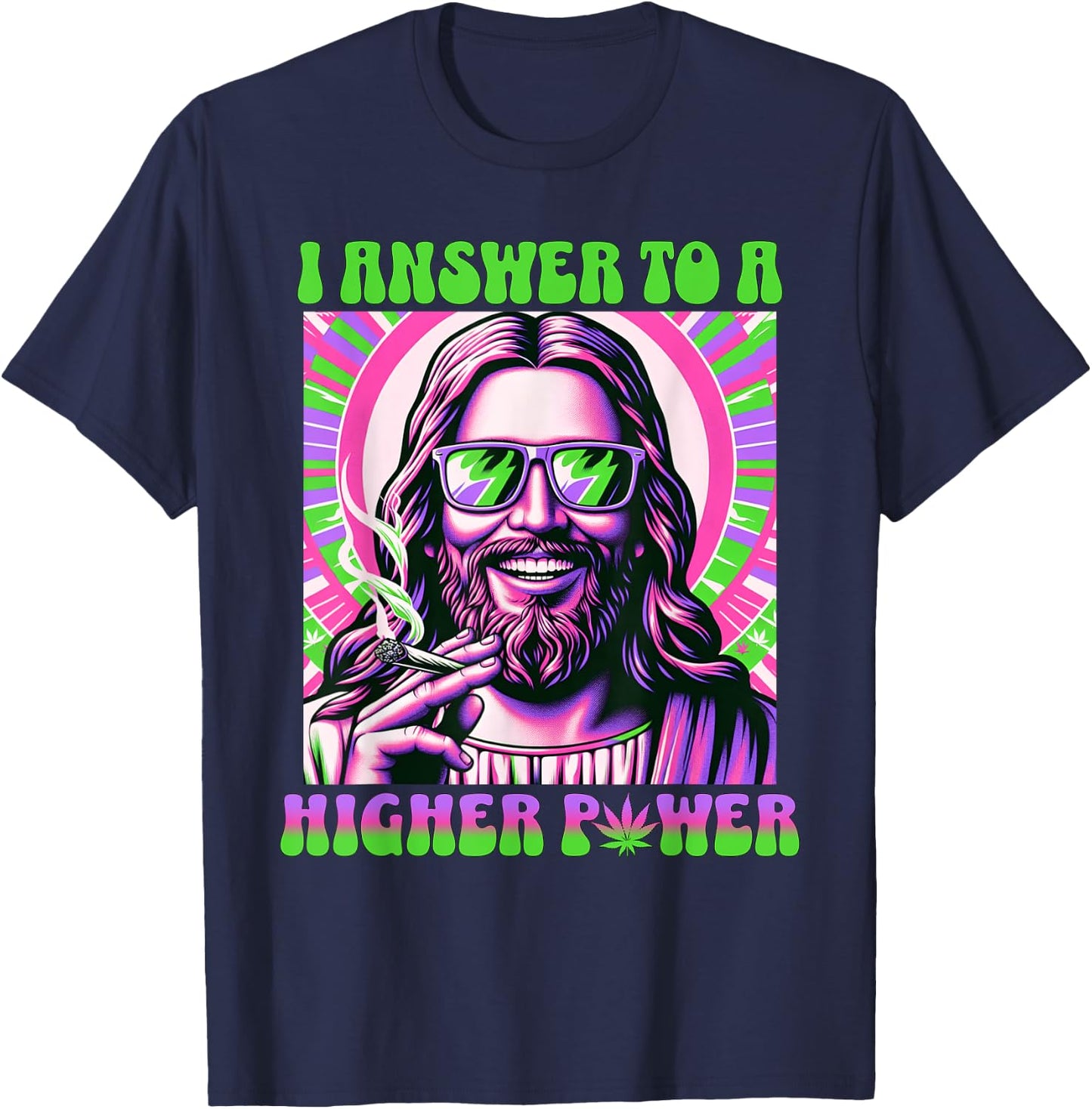 Weed Smoking Dope Jesus - Funny Happy 420 T-Shirt - T-Shirt | Navy