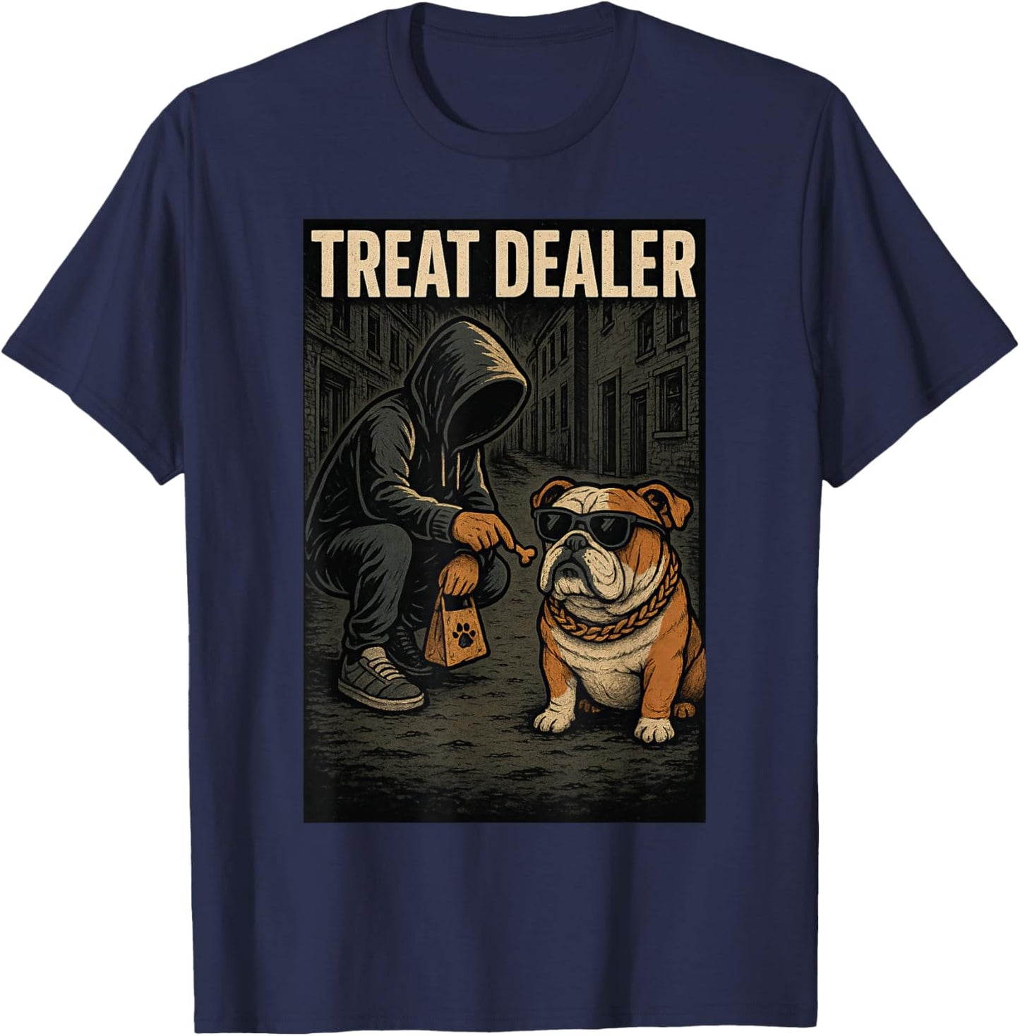 English Bulldog Treat Dealer Parody Humor Dog Lover Women T-Shirt - T-Shirt | Navy