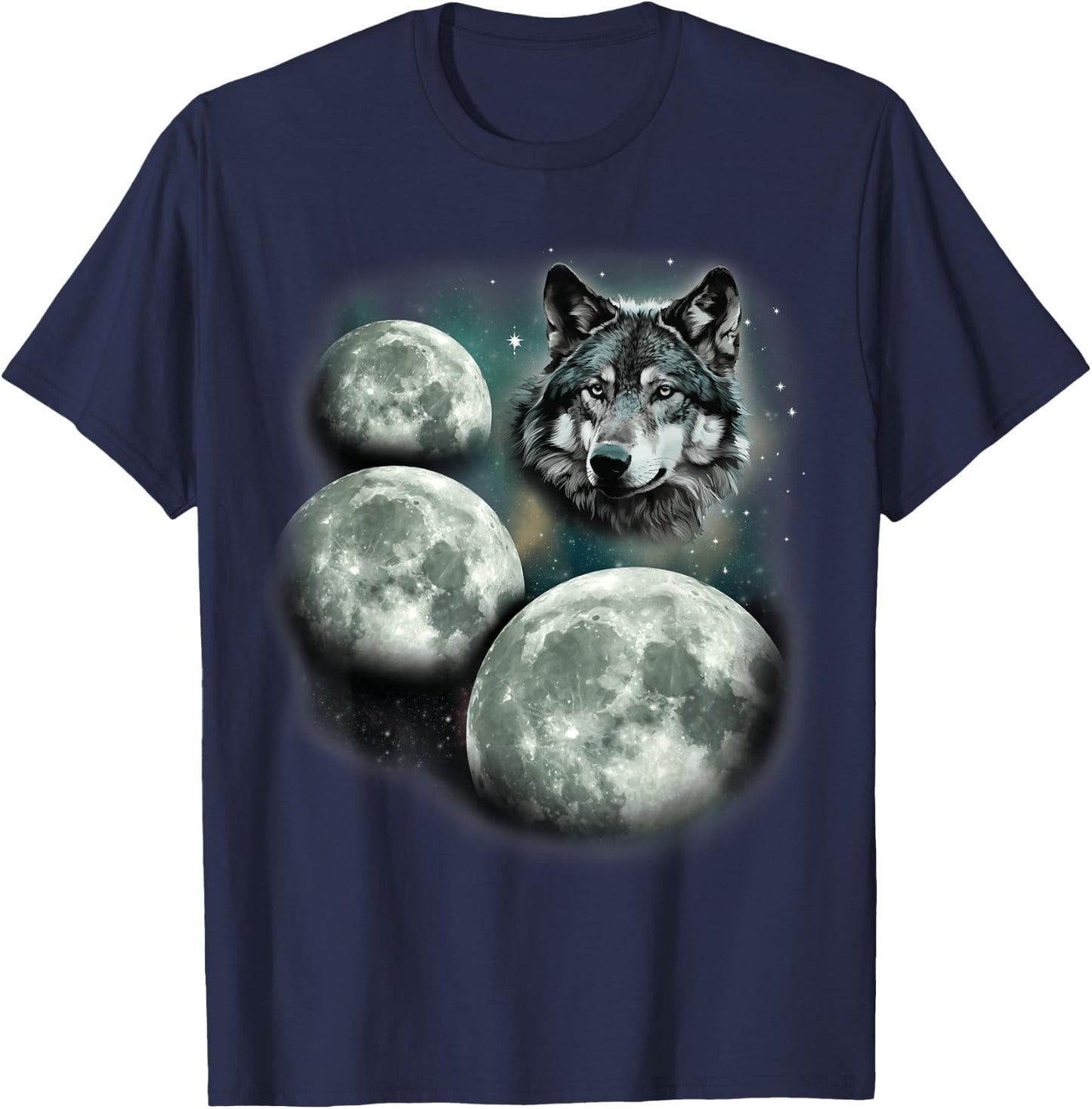 Three Moon Wolf | 3 Moons Howling At Space Wolf Magic Meme T-Shirt - T-Shirt | Navy