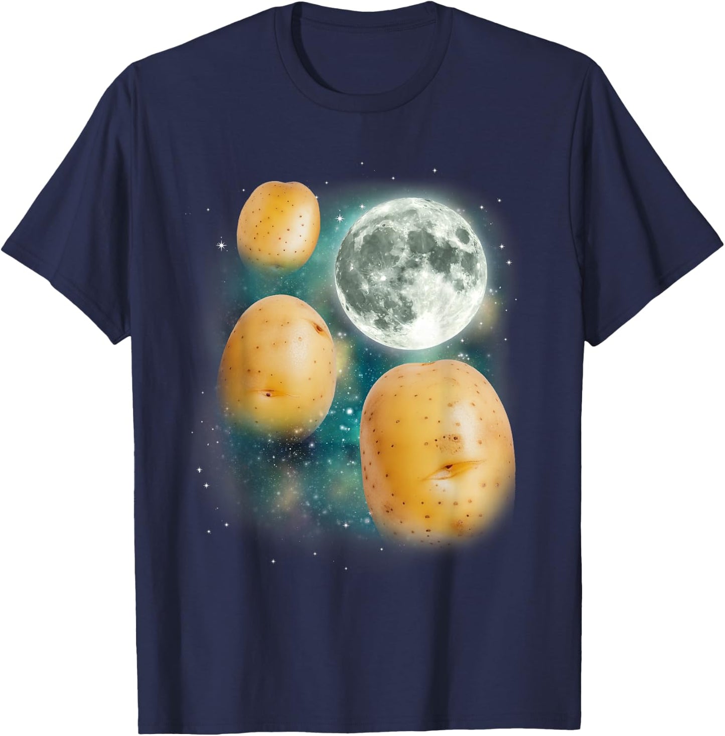 Three Potato Moon | 3 Spuds Howling Potato Farmer Vegetable T-Shirt - T-Shirt | Navy
