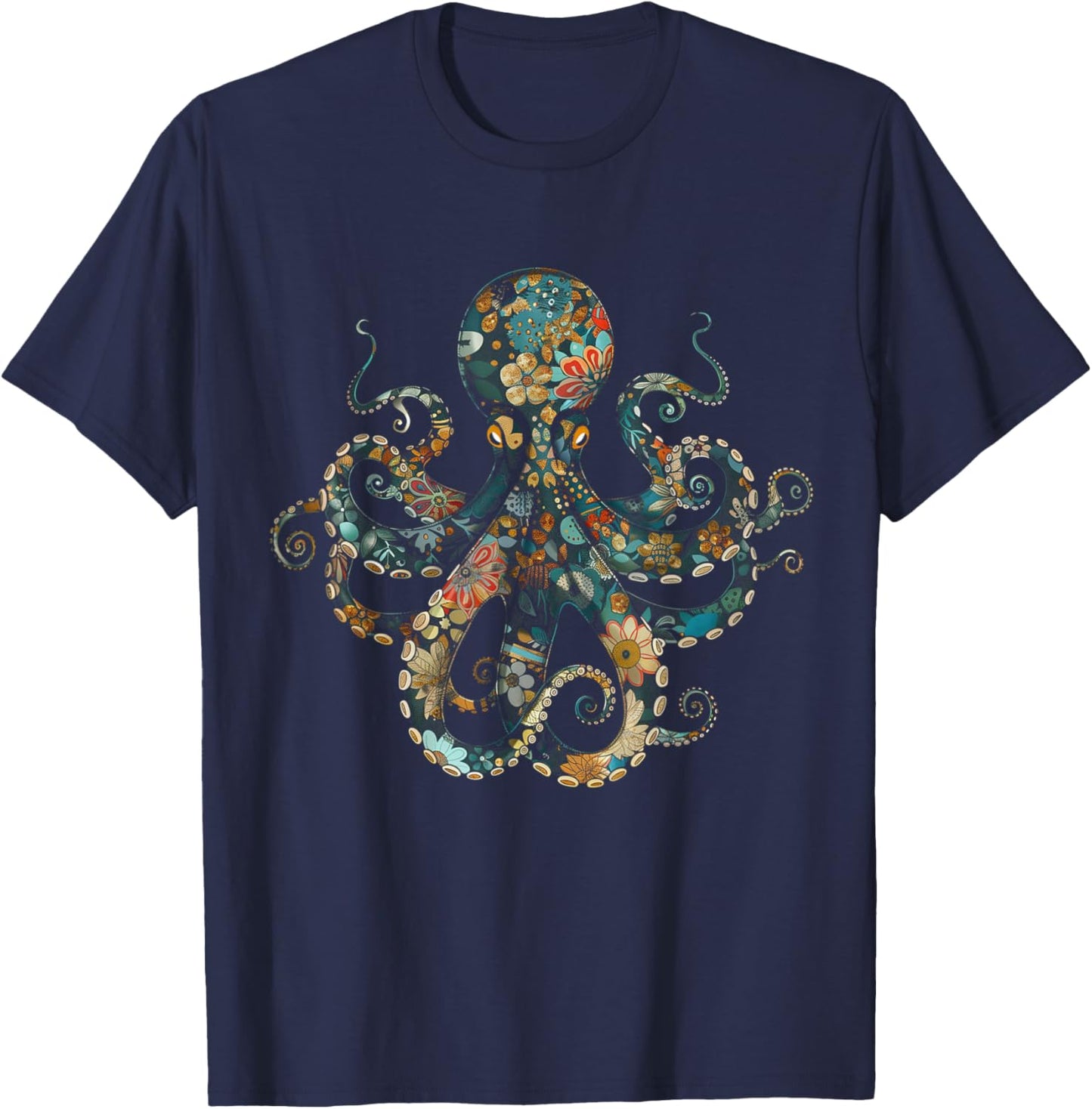 Octopus Floral Vintage Flowers Squid Kraken Scuba Diving T-Shirt - T-Shirt | Navy