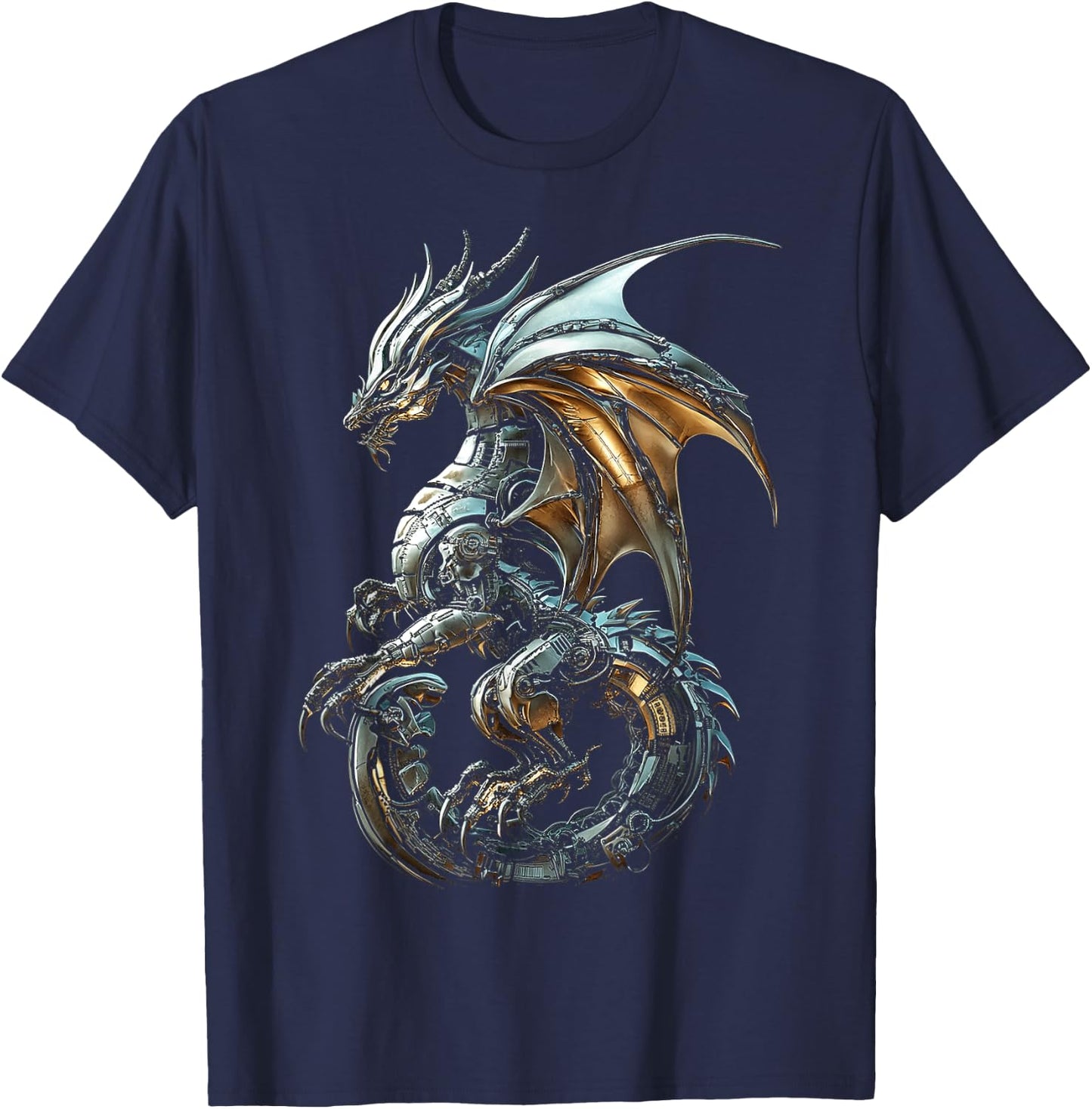 Silver Dragon Graphic Mythical Illustration Silver Dragon T-Shirt - T-Shirt | Navy