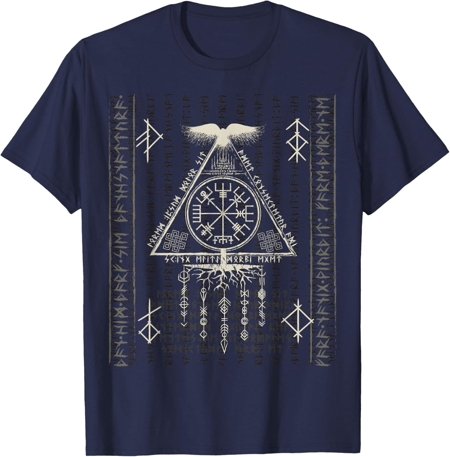 Compass Vegvisir Viking Symbol Nordic Rune Celtic Yggdrasil T-Shirt - T-Shirt | Navy