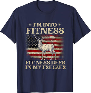 I'm Into Fitness Fit'ness Deer In My Freezer USA Flag T-Shirt - T-Shirt | Navy