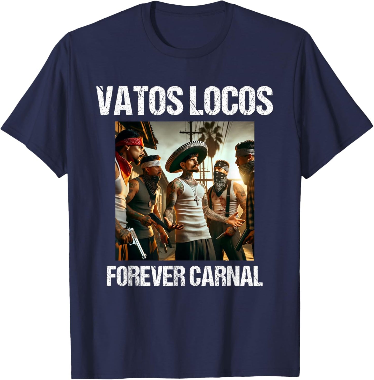 Vatos Locos Forever Blood in Blood Chicano T-Shirt - T-Shirt | Navy