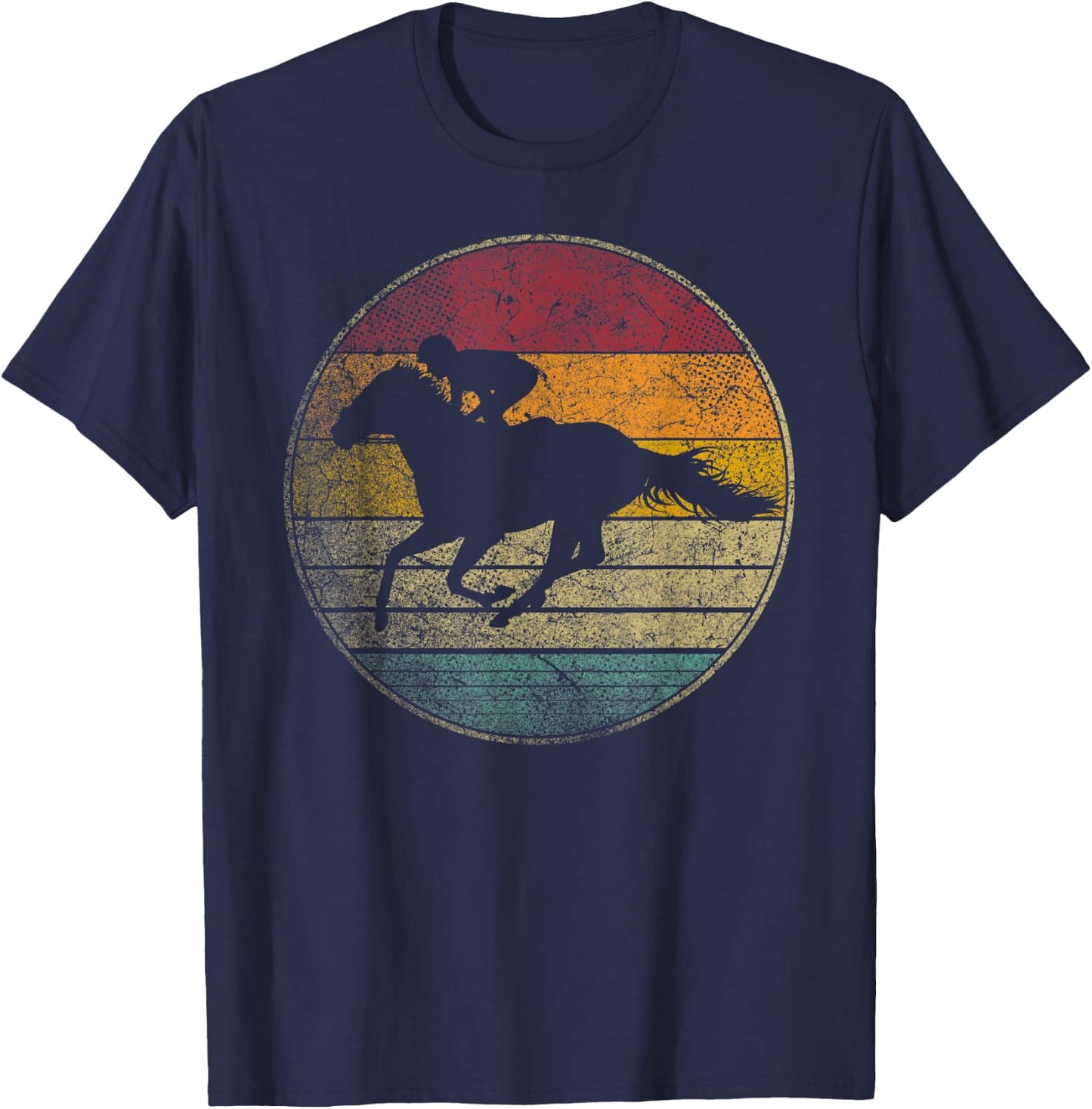 Race Horse Racing Vintage Distressed Retro Style Silhouette T-Shirt - T-Shirt | Navy