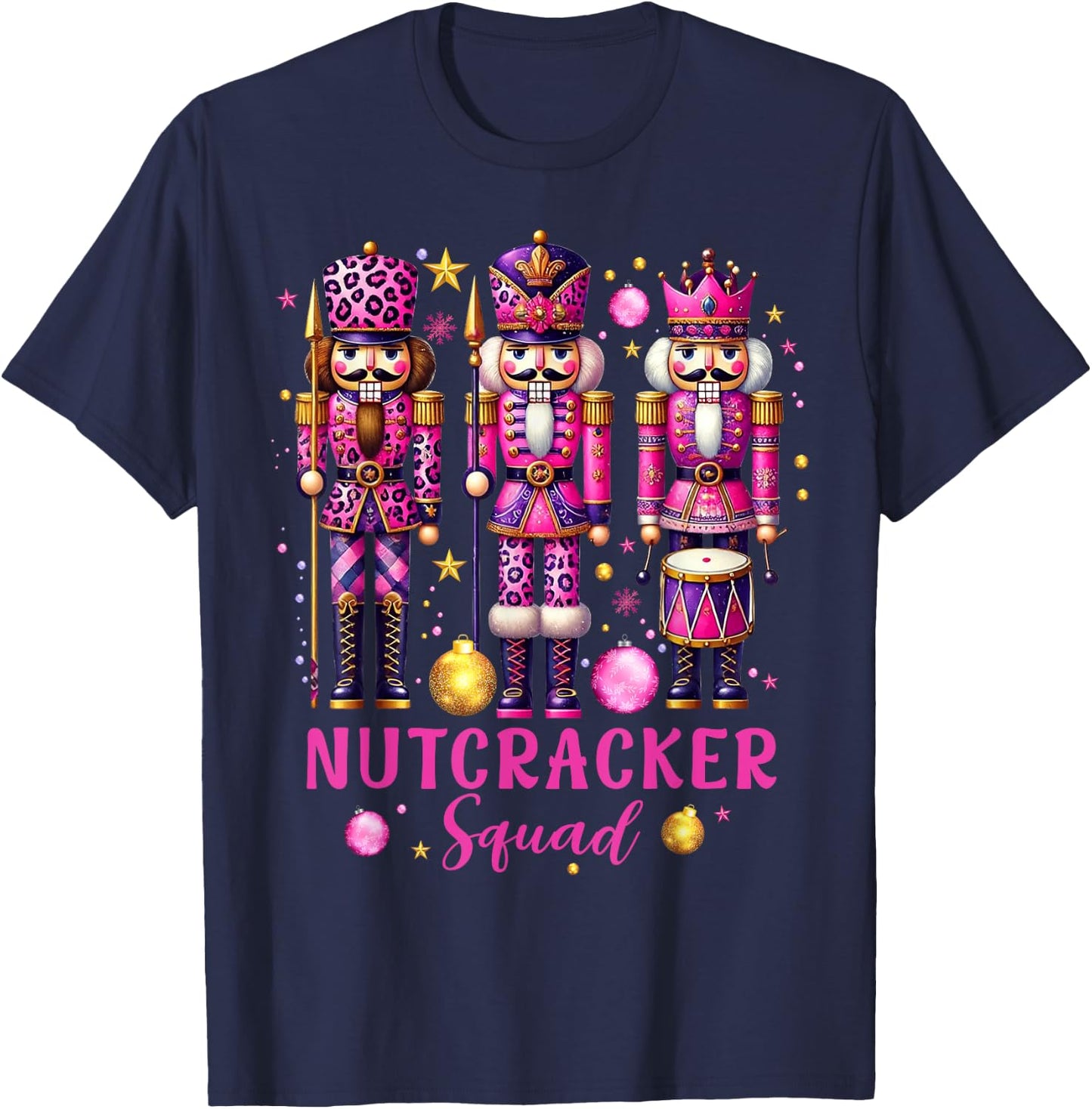 Leopard Nutcracker Squad Pink Christmas 2024 Pajamas Women T-Shirt - T-Shirt | Navy