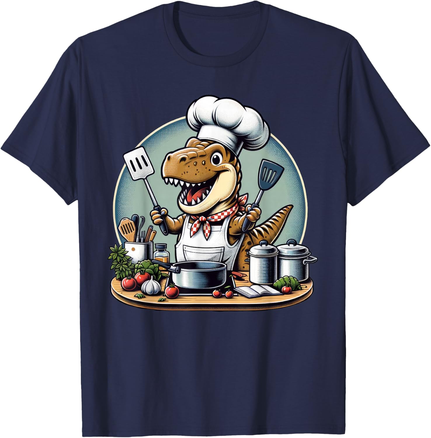 Funny Chef Dinosaur Cook Cooking T-Shirt - T-Shirt | Navy
