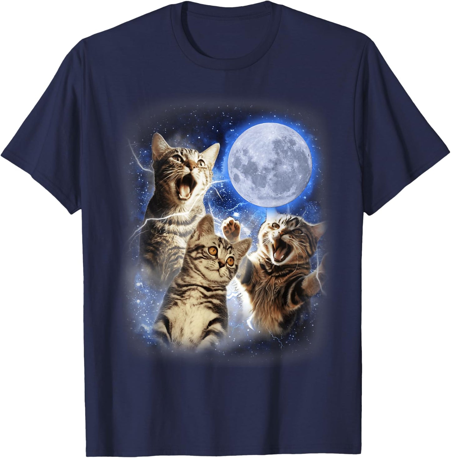 Three Cat Moon 3 Cat - Wolfs Cute Kitten Funny Cats Men Women Kids T-Shirt - T-Shirt | Navy