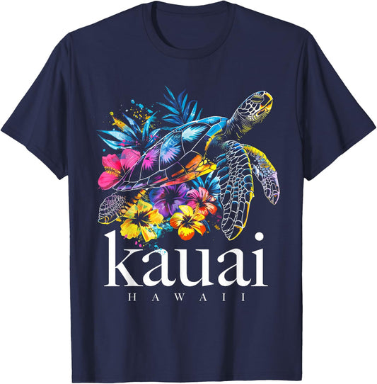 Kauai Hawaii Sea Turtle Hawaiian Diving Surfer Souvenir T-Shirt - T-Shirt | Navy