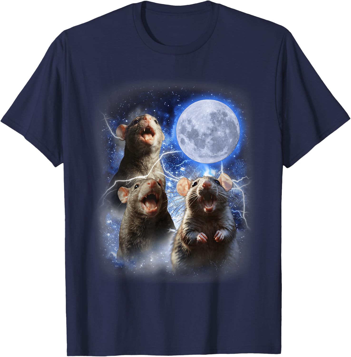 Three Rat Moon - 3 Rats With Dead Moon Oddly Specific Cursed T-Shirt - T-Shirt | Navy