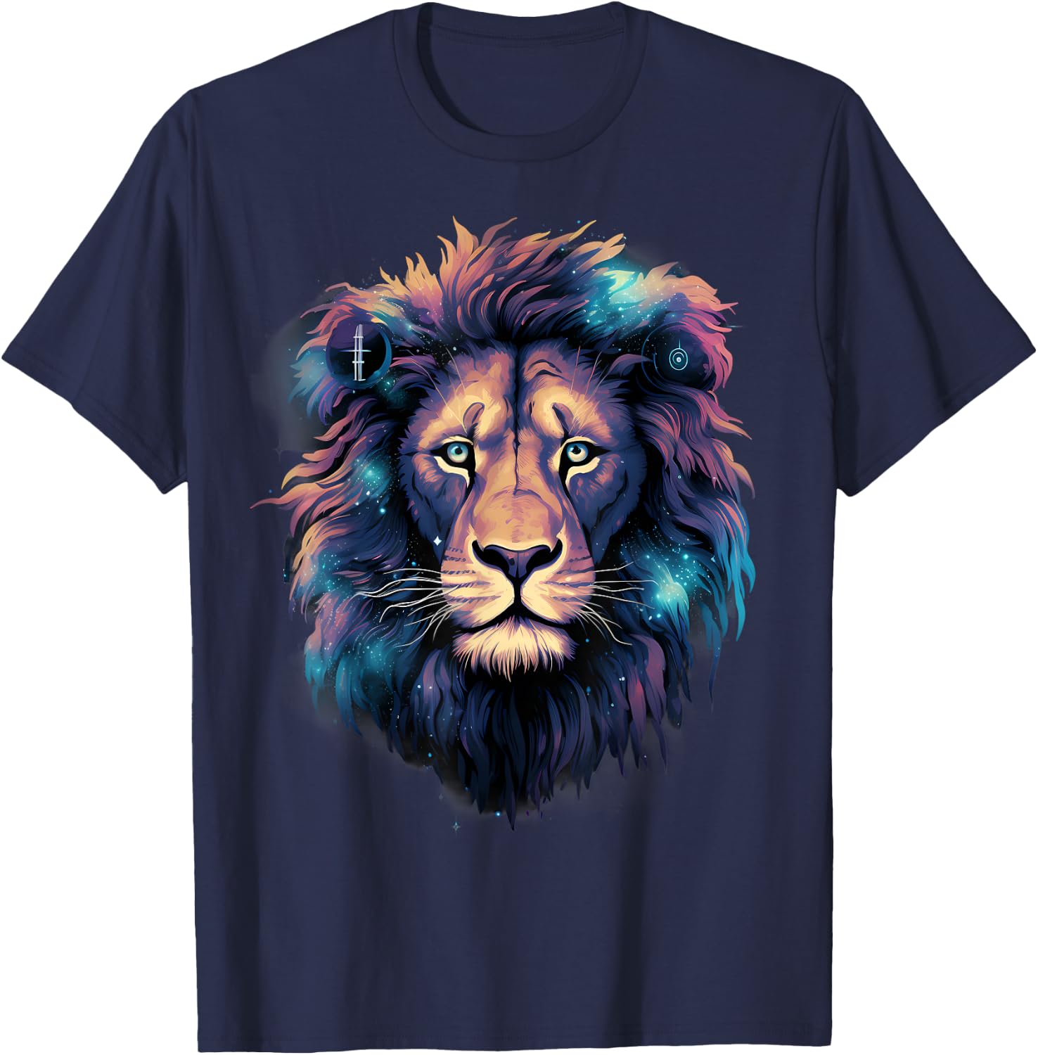 Lion Portrait Colorful Artwork Wildlife Motif Animal Art T-Shirt - T-Shirt | Navy