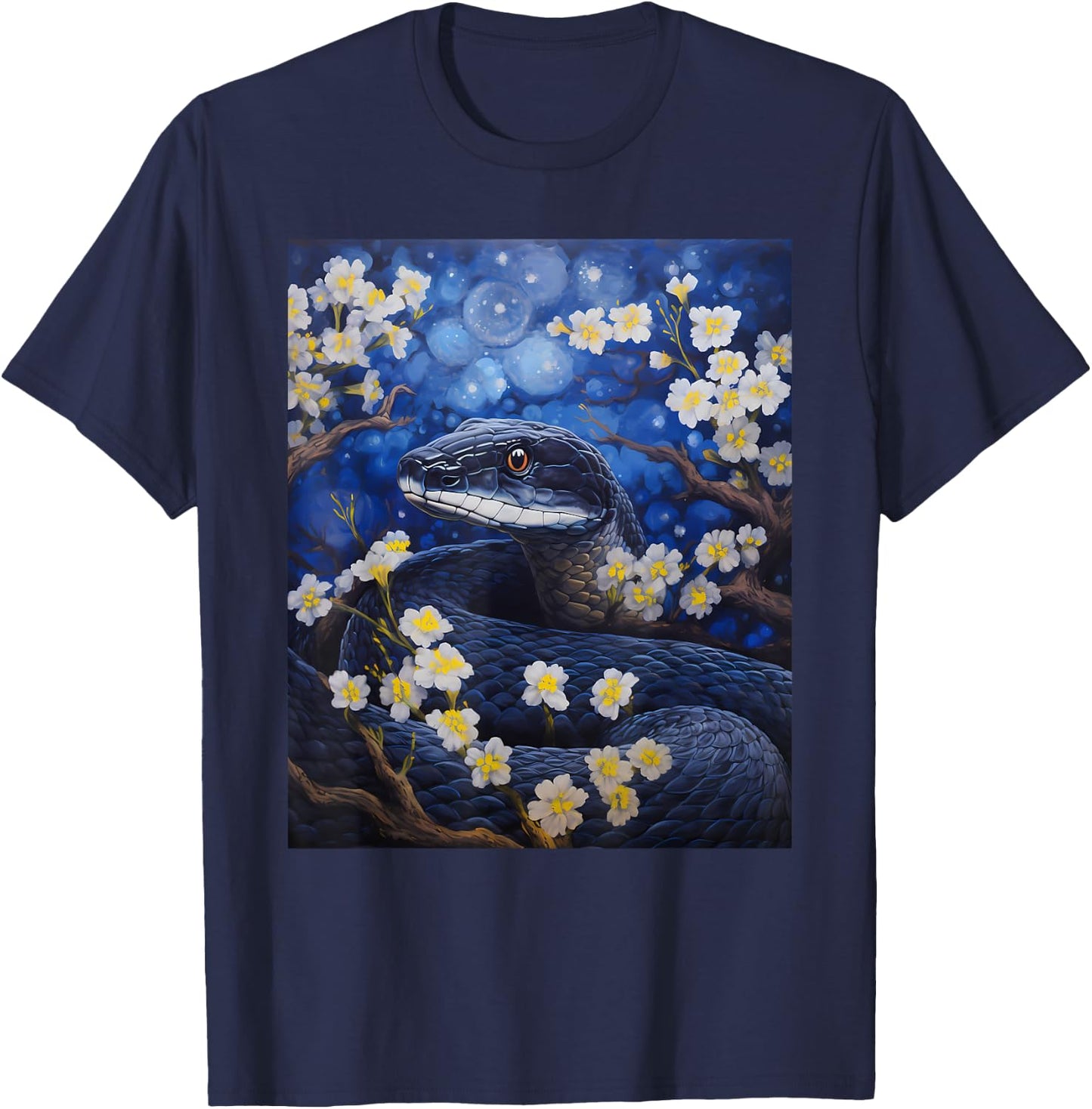 Aesthetic Surrealism Starry Night Eastern Indigo Snake T-Shirt - T-Shirt | Navy