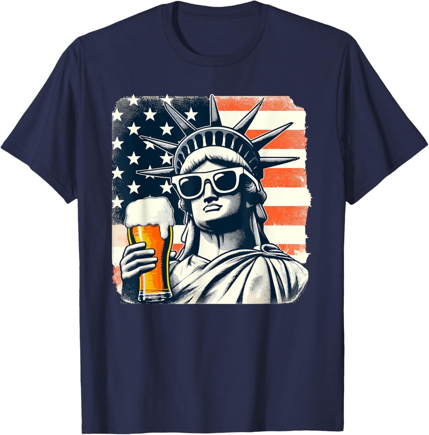 USA Statue of Liberty 4th of July Party Beer Funny Patriotic Men T-Shirt - T-Shirt | Navy
