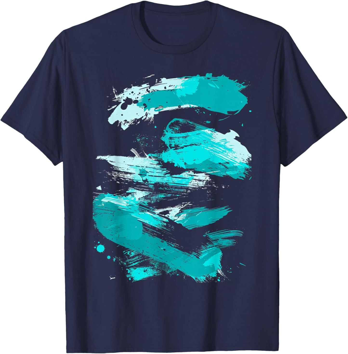 Teal And Black Brushstrokes T-Shirt - T-Shirt | Navy