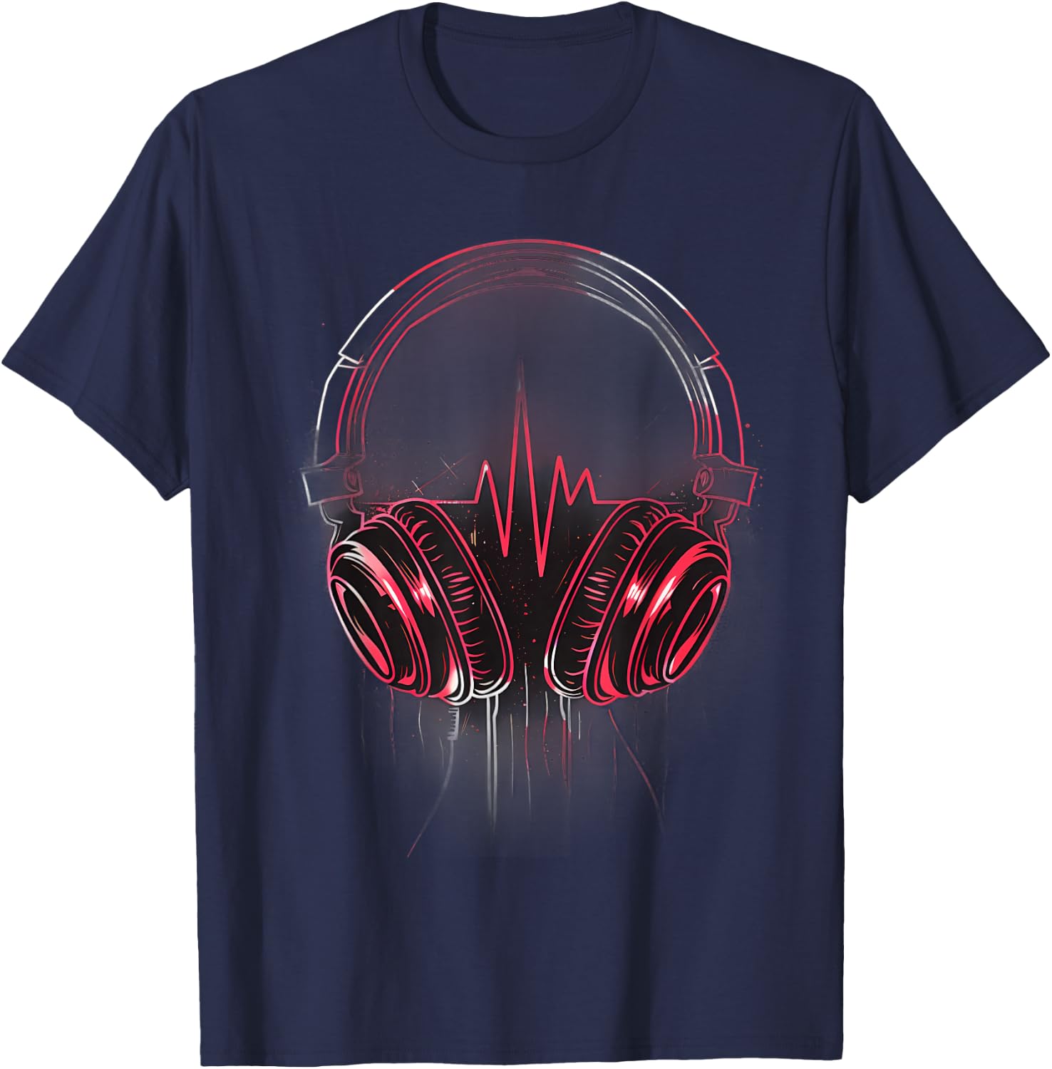 Headphones Music DJ Heartbeat EKG Pulse EDM Music Headphones T-Shirt - T-Shirt | Navy