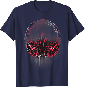 Headphones Music DJ Heartbeat EKG Pulse EDM Music Headphones T-Shirt - T-Shirt | Navy