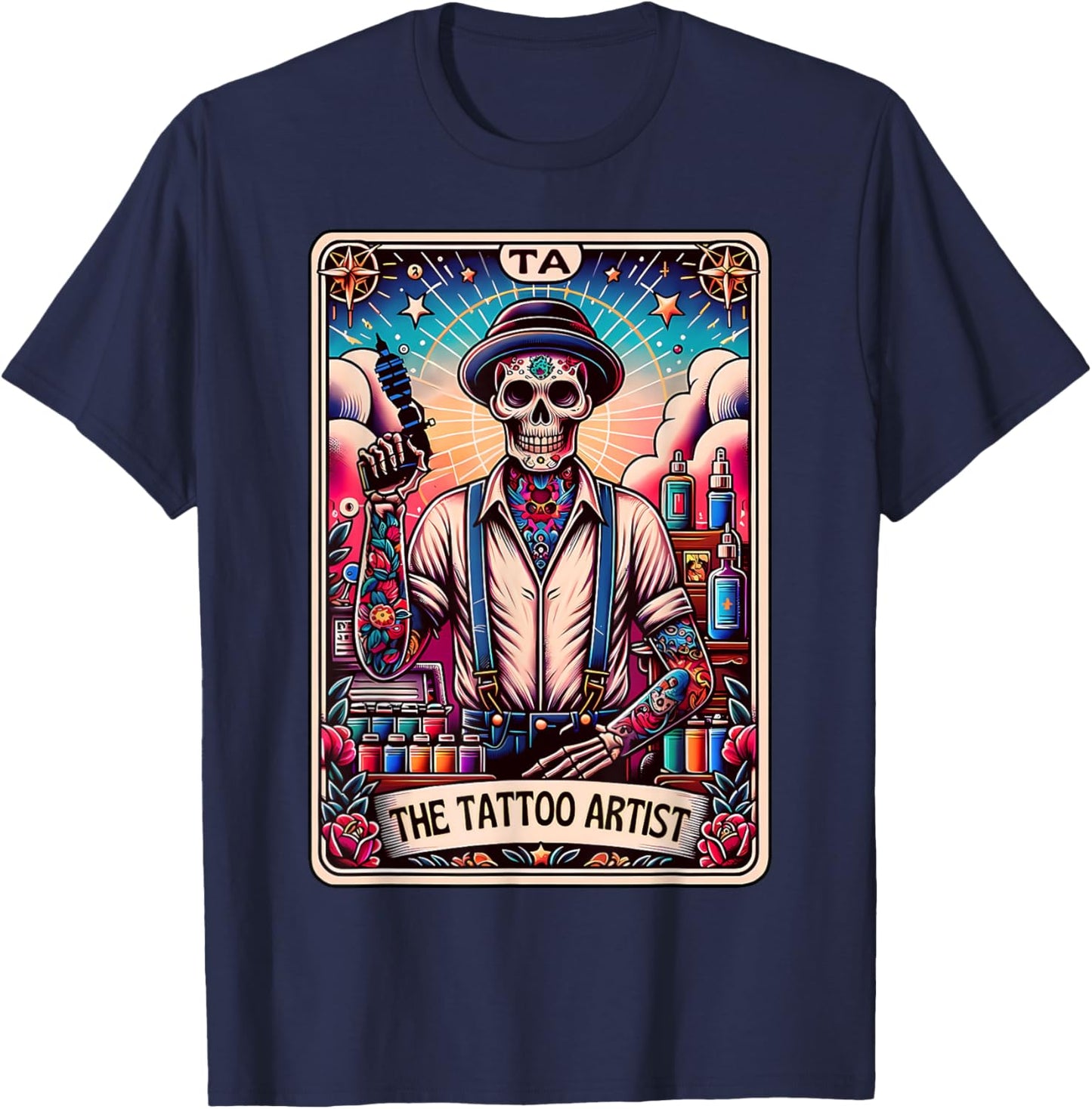 Tattoo Artist Tarot Card Skeleton Drawing Tattooist Tarot T-Shirt - T-Shirt | Navy