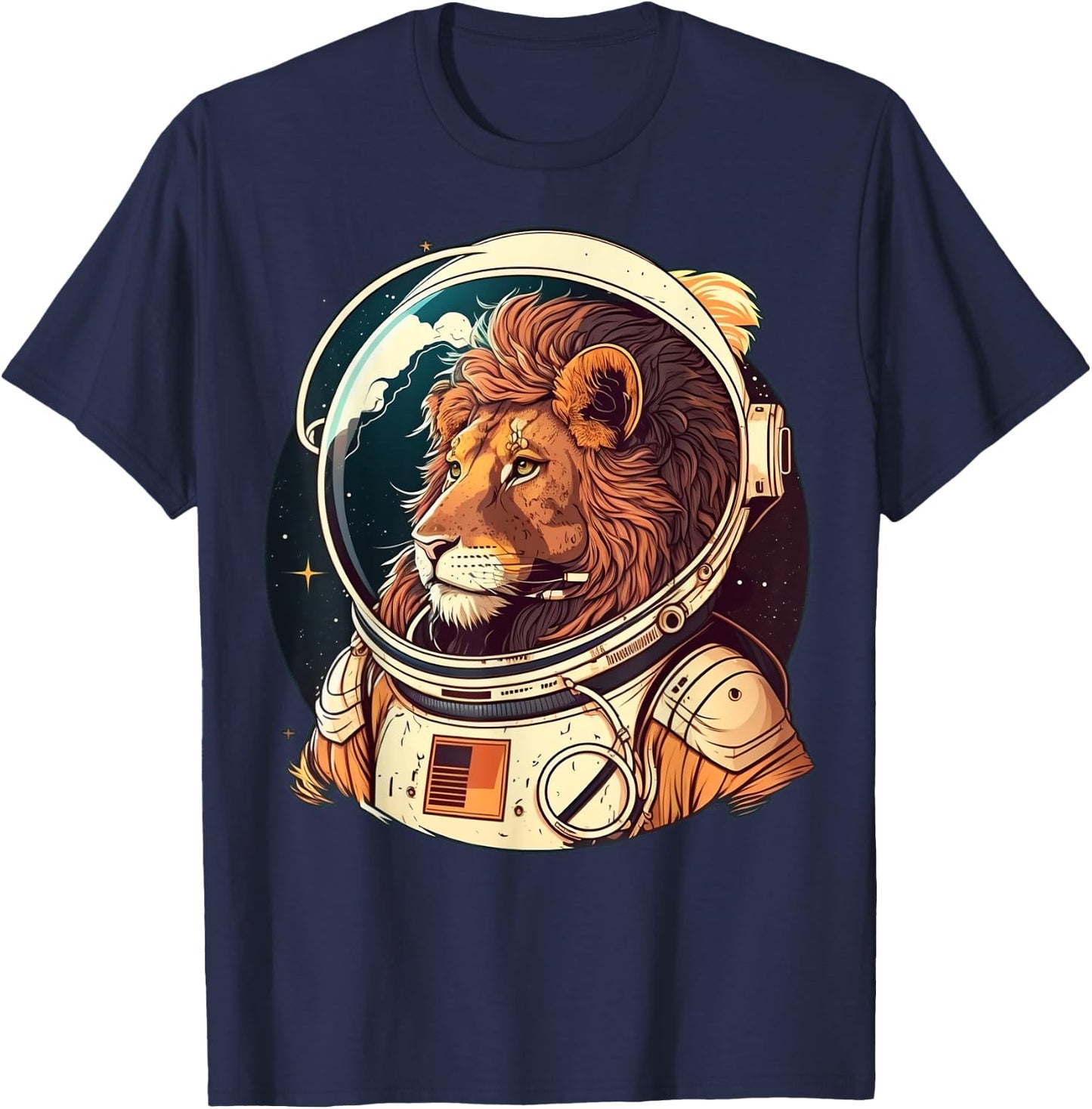 Outer Space Lion on Galaxy Astronaut Lion T-Shirt - T-Shirt | Navy