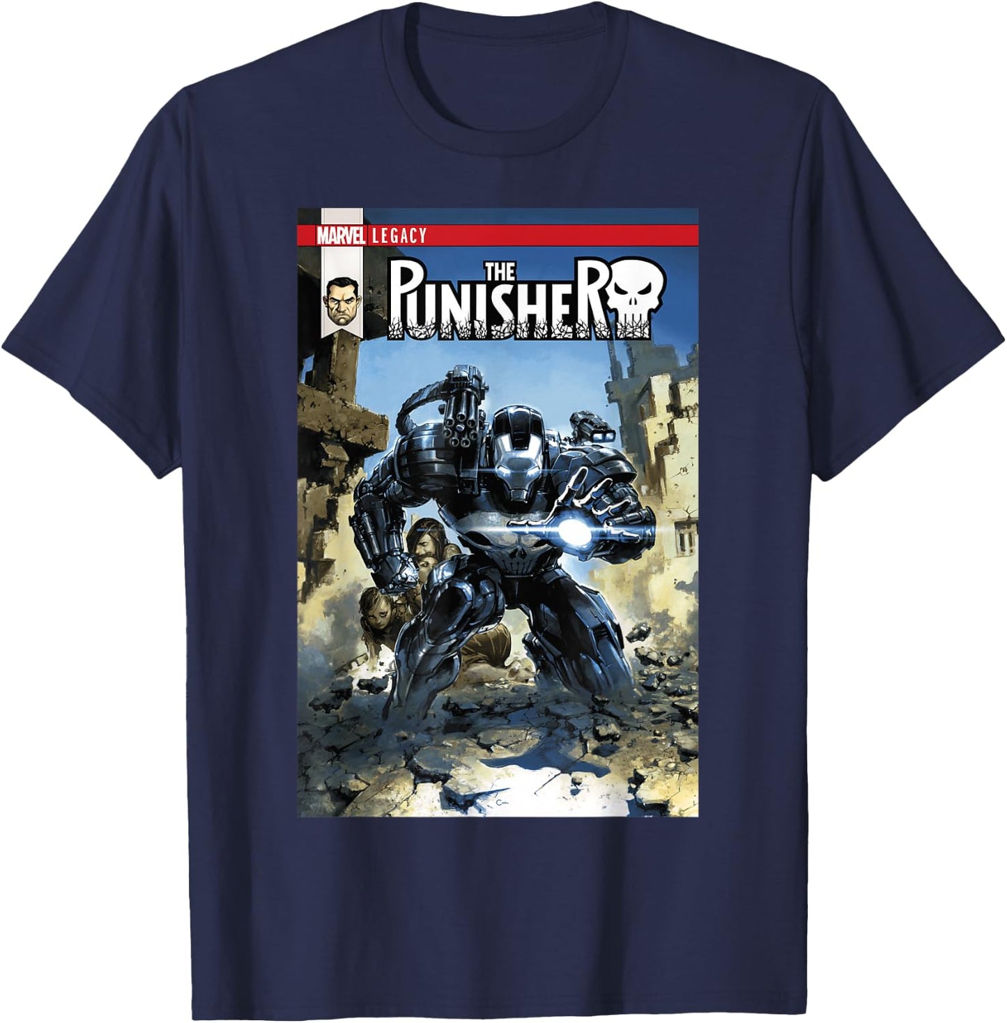 Marvel The Punisher and War Machine Become One Cover T-Shirt - T-Shirt | Navy