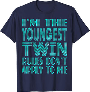 Youngest Twin Shirt Birthday Sibling Funny Twins Matching T-Shirt - T-Shirt | Navy