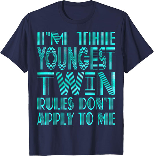 Youngest Twin Shirt Birthday Sibling Funny Twins Matching T-Shirt - T-Shirt | Navy