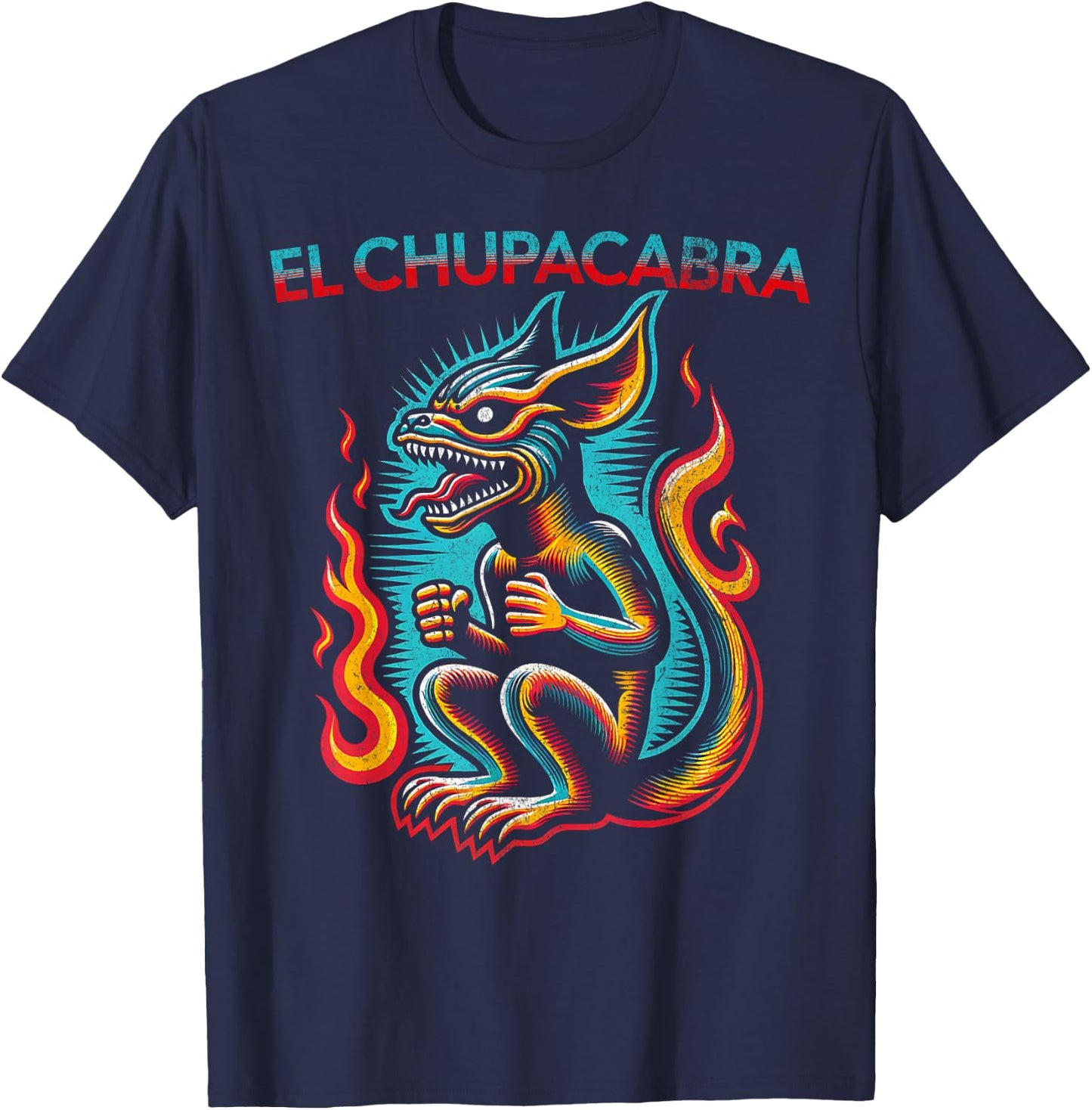 Retro El Chupacabra Cryptid Folklore Vintage Style T-Shirt - T-Shirt | Navy