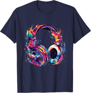 Headphones Music DJ Beatmaker Artwork Splash Dance Music T-Shirt - T-Shirt | Navy