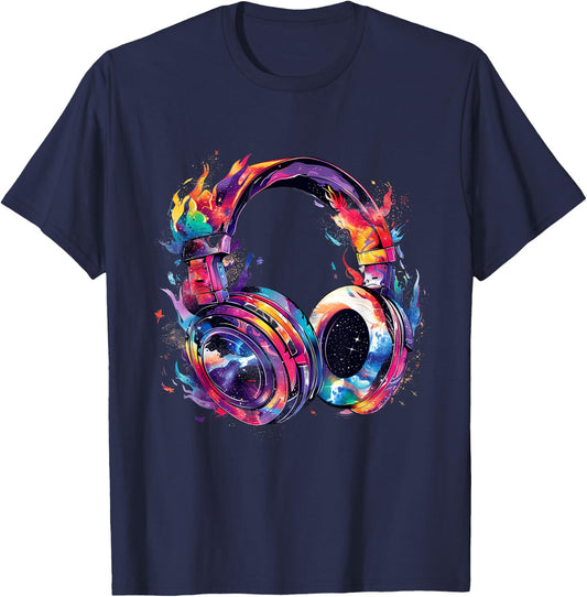 Headphones Music DJ Beatmaker Artwork Splash Dance Music T-Shirt - T-Shirt | Navy