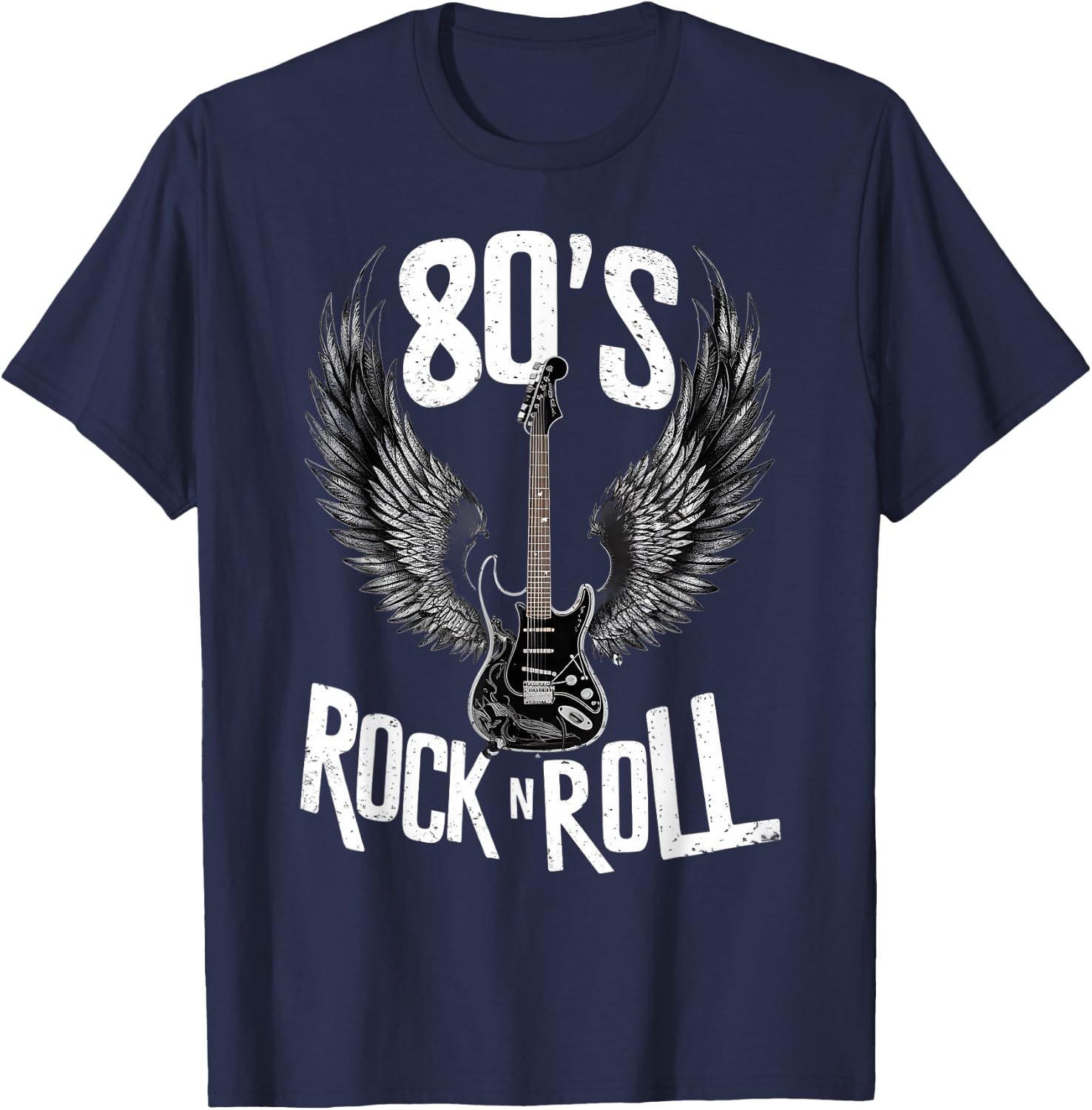 Vintage Guitar Wings 70s Retro 80s Rock & Roll Music T-Shirt - T-Shirt | Navy