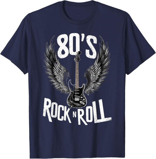 Vintage Guitar Wings 70s Retro 80s Rock & Roll Music T-Shirt - T-Shirt | Navy